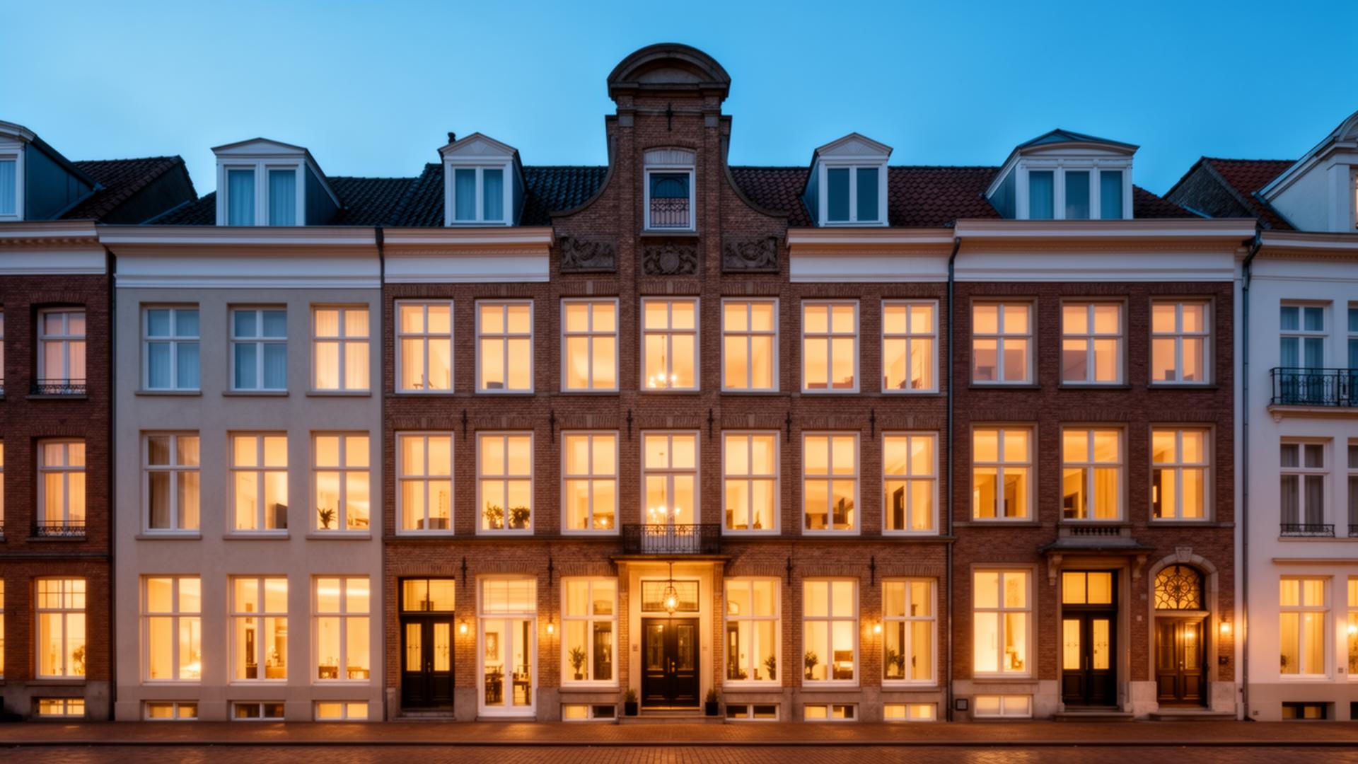 Hanseatische Stadthaus-Fassade in Bremen bei Abenddämmerung